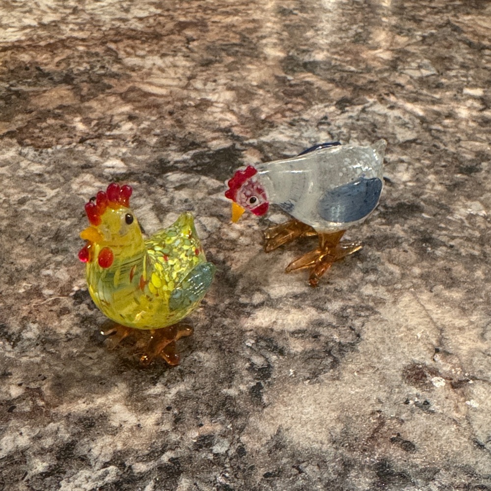 Colorful Glass Rooster and Chick Figurines - Picture 5 of 7